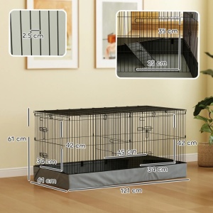 Cusca 2in1 animale mici 121x61x61 cm, tarc + spatiu joaca, 2 sectiuni separate, platforma, rampa, fund impermeabil Oxford, negru/gri - Verificat A · Re-Bloom - Img 3