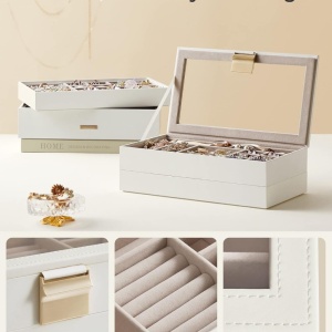 Cutie pentru bijuterii Songmics, MDF/metal/sticla, alb, 28 x 17 x 18,3 cm, Resigilat, Grad A - Img 2