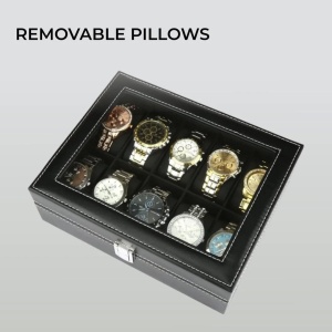 Cutie pentru ceasuri, catifea/sticla, negru, 22,5 x 7,5 x 20,5 cm, Resiilat, Grad A - Img 2