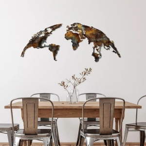 Decor de perete din metal model World Map 150x59 cm, grosime 1.5mm, 1.06 kg, finisat manual, multicolor - Verificat A · Re-Bloom - Img 4