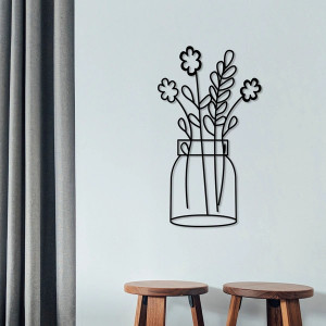 Decor de perete Latitude Run, model vaza cu flori, metal, negru, 40 x 70 cm