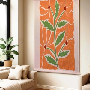 Decor de perete Re-Bloom, bumbac/poliester, portocaliu/verde/alb, 100 x 140 cm - Img 3