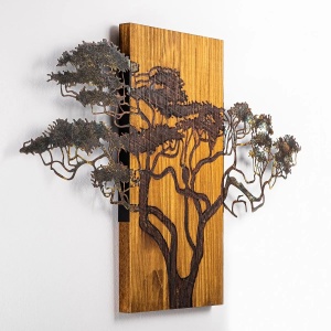 Decor de perete Re-Bloom, model copac, lemn/metal, maro/negru, 90 x 58 x 3 cm