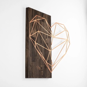 Decor de perete Re-Bloom, model inima, metal/lemn, nuc/cupru, 58 x 58 cm