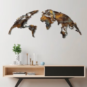 Decor de perete Re-Bloom, model World Map, metal, multicolor, 150 x 59 cm