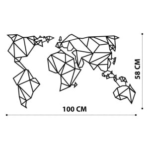 Decor de perete Williston Forge, model World Map, metal, negru, 100 x 58 cm