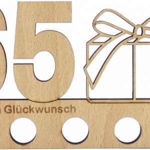Decoratiune aniversara pentru 65 de ani Anyunkey, lemn, maro, 20 x 11 cm - Img 3