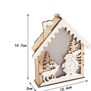 Decoratiune casuta iluminata de Craciun Anyingkai, lemn, natur, 14,7 x 10,4 x 3 cm - Img 5