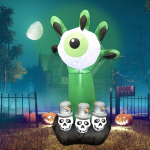 Decoratiune gonflabila de Halloween, fantoma, poliester, verde/alb/negru, 1,9 x 0,9 cm - Img 1
