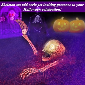 Decoratiune iluminata de Halloween  model schelet Geulieby, 3 piese, plastic, alb/rosu, 100 led-uri