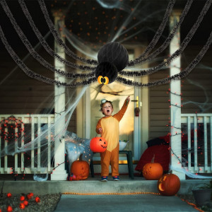 Decoratiune paianjen de Halloween Qpout, textil, negru, 1 x 30 cm/ 1 x 20 cm / 8 x 2 m - Img 3