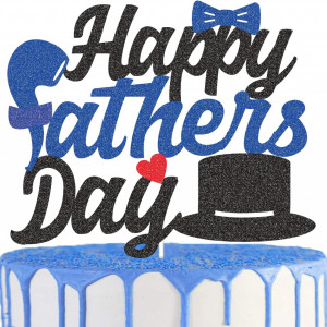 Decoratiune pentru tort "Happy Father's Day" Generic, hartie, negru/albastru, 17.2 x 14 cm