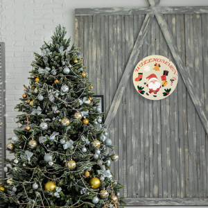 Decoratiune pentru usa de Craciun Makstore, multicolor, rotund, lemn, 30 x 30 cm - Img 5