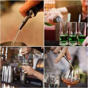 Deversor cu capace si varsatoare de vin pentru sticle Kiuiom, 8 piese, ABS/otel inoxidabil, negru/argintiu, 83 x 34 mm - Img 3