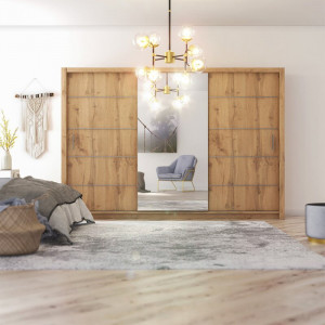 Dressing Dovelo, cu iluminare si oglinda, lemn, maro, 218 x 250 x 61 cm - Img 6