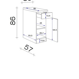 Dulap de bucatarie FlexWell, PAL, alb/gri, 30 x 86 x 60 cm