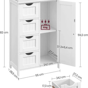 Dulap pentru baie Vasagle, MDF, alb, 55 x 28,5 x 82 cm, Resigilat, Grad A - Img 3