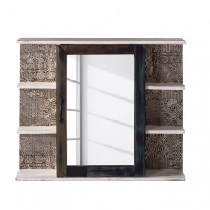 Dulapior cu oglinda GOA salcam din lemn masiv, maro inchis, 88 x 72 x 15 cm - Img 3