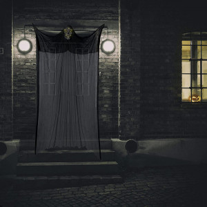 Fantoma de agatat pentru Halloween cu LED-uri Halcyerdu, negru, poliester, 380 x 160 cm - Img 4