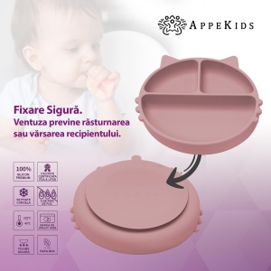 Farfurie compartimentata din silicon cu ventuza, AppeKids - Kitty - Old Rose - Img 3