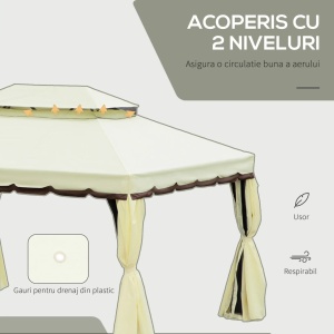 Foisor de gradina 4x3 m Re-Bloom, aluminiu/poliester/plasa nylon, 390x290x270 cm, acoperis dublu anti-UV, plasa tantari+perdele incluse, stresina 195 cm, crem/maro - Verificat A · Re-Bloom - Img 5