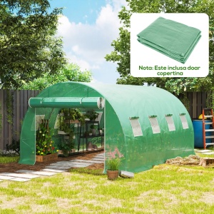 Folie sera din PE Re-Bloom, 4x3x2 m, 8 ferestre 37x37 cm, usa rulabila 2x1.65 m, margini ingropabile, banda adeziva inclusa, verde - Verificat A · Re-Bloom - Img 6