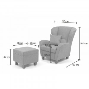 Fotoliu cu scaun pentru picioare Dunmire, textil, bej, 101 x 90 x 92 cm - Img 2