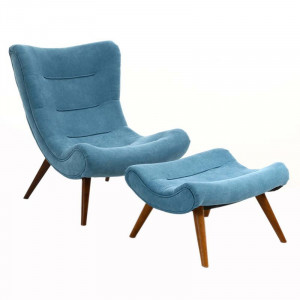 Fotoliu cu scaun pentru picioare Hardin, albastru, 102 x 78 x 75 cm