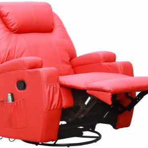 Fotoliu recliner Cinemo, cu masaj, incalzire, rotativ si cu suport pentru bauturi, piele naturala, rosu - Img 4