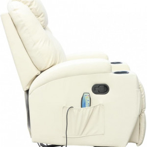 Fotoliu recliner Cinemo, cu masaj, incalzire, rotativ si cu suport pentru bauturi, piele naturala, crem - Img 7