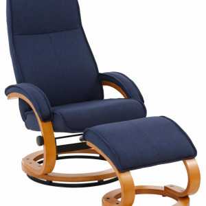 Fotoliu recliner Paris cu taburet otoman, tesatura/lemn, albastru/maro, 67 x 107 x 78 cm