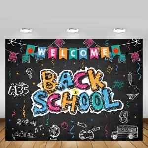 Fundal foto Back to School Aibiin, poliester, multicolor, 210 x 150 cm