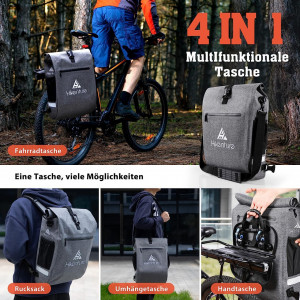 Geanta 4 in 1 pentru bicicleta Hikenture, textil, gri/negru/alb, 40-50 x 29 x 14 cm