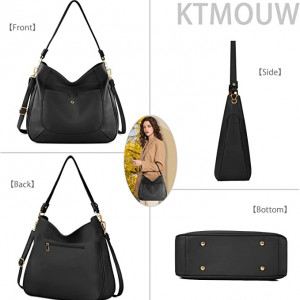 Geanta pentru femei KTMOUW, piele PU, negru, 25 x 30 x 12 cm - Img 6