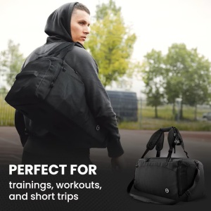 Geanta sport impermeabila pentru sala, cu compartiment pentru incaltaminte, BeMaxx, 55x26x28 cm, 40l, Negru, Resigilat, Grad A - Img 5