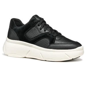 Geox, Pantofi sport din piele si piele intoarsa cu talpa flatform, Negru, 37, Resigilat, Grad A