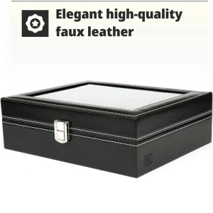 H&S cutie cu capac din sticla pentru 10 ceasuri, 22.5x7.5x20.5 cm, cu pernite, negru - Verificat A · Re-Bloom - Img 4