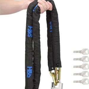 H&S lant antifurt bicicleta/motocicleta, otel bor-mangan, manson textil, 10mm x 2m, lacat 5 chei, Negru - Verificat A · Re-Bloom