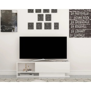Hanah Home comoda TV living 120x35x31.8 cm, PAL 18mm, rafturi multiple, fixabil perete, alb - Verificat A · Re-Bloom - Img 4