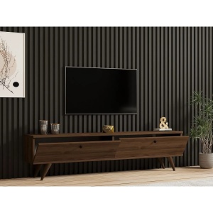 Hanah Home comoda TV living 160x40x25 cm, PAL 18mm, rafturi multiple, picioare lemn, nuc - Verificat A · Re-Bloom - Img 2