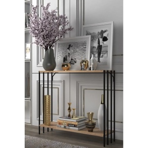 Hanah Home masa consola, PAL melaminat 18mm/metal, 90x26x74 cm, negru/pin atlantic - Verificat A · Re-Bloom - Img 5