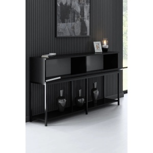 Hanah Home masa consola, PAL melaminat/picioare metal, 150x30x80 cm, grosime 18mm, negru - Verificat A · Re-Bloom - Img 2