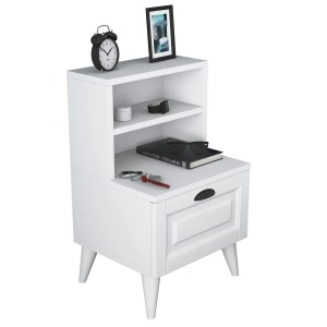 Hanah Home noptiera de dormitor 45x40x74.4 cm, PAL 18mm, sertar cu membrana, rafturi de depozitare, picioare de 15cm, alb - Verificat A · Re-Bloom - Img 4