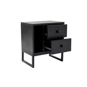 Hanah Home noptiera dormitor 45x30x50 cm, PAL 18mm, 2 sertare, picioare de metal, negru lemn si negru - Verificat A · Re-Bloom - Img 2