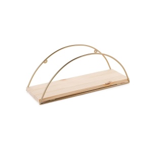 Hanah Home raft de perete, lemn masiv 100% + suporturi metalice, 41x17x16 cm, capacitate 3kg, auriu/maro - Verificat A · Re-Bloom