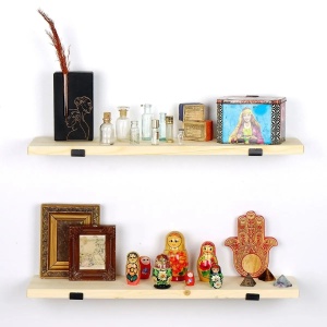 Hanah Home raft perete decorativ, lemn molid, baza metal, 60x16x14cm, Negru/Stejar - Verificat A · Re-Bloom - Img 6
