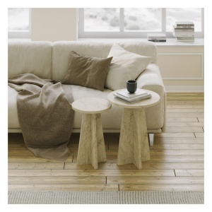 Hanah Home set 2 masute de cafea living, 40x50x40 cm + 30x45x30 cm, PAL 18mm, banda PVC, travertin - Verificat A · Re-Bloom - Img 2