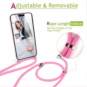 Husa cu snur pentru iPhone 13 Pro UNDEUX, silicon/textil, roz, 6,1 inchi - Img 6