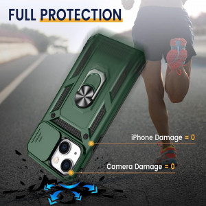Husa de protectie cu inel compatibil cu iPhone 14 Pro HWeggo, policarbonat/poliuretan, verde, 6,7 inchi - Img 5