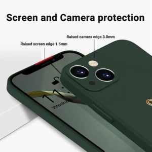 Husa de protectie cu snur pentru iPhone 14 Mitetabo, silicon/textil, verde inchis, 6,1 inchi 